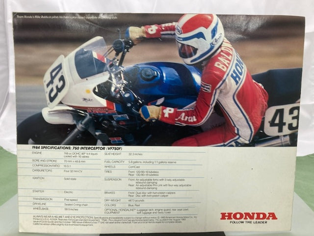 Honda 750 Interceptor VF750F Sales Brochure & Spec Sheet 1984 Genuine