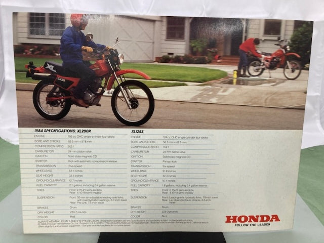 Honda XL200R XL125S Sales Brochure & Spec Sheet 1984 Genuine