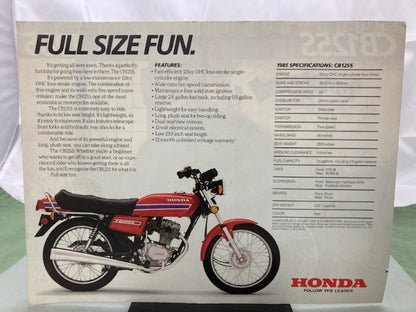 Honda CB125S Sales Brochure & Spec Sheet 1985 Genuine
