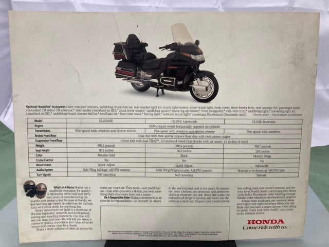 Honda Gold Wings GL1500 Goldwing Sales Brochure 1991 Genuine