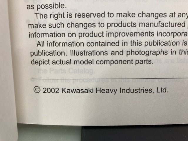 Kawasaki 99924-1293-01 KLX125 KLX125L Service Manual 2002 Genuine