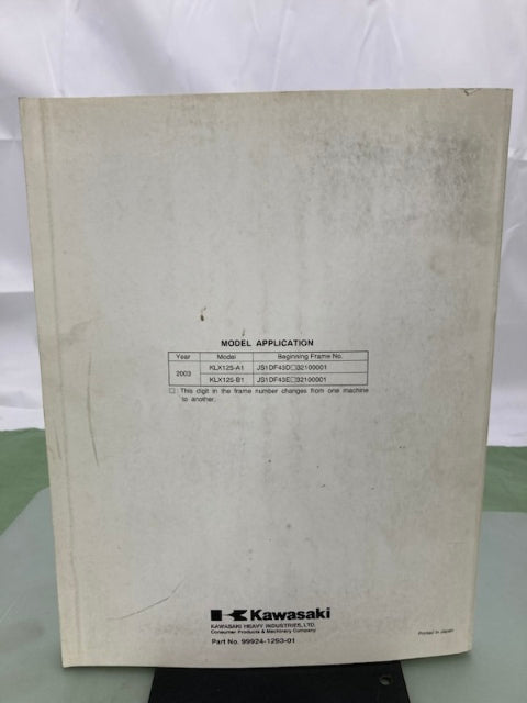Kawasaki 99924-1293-01 KLX125 KLX125L Service Manual 2002 Genuine