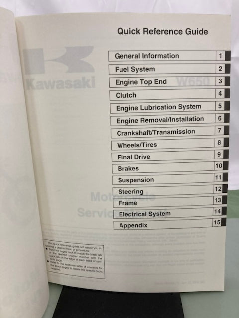 Kawasaki 99924-1245-02 W650 Service Manual 1999, 2000 Genuine