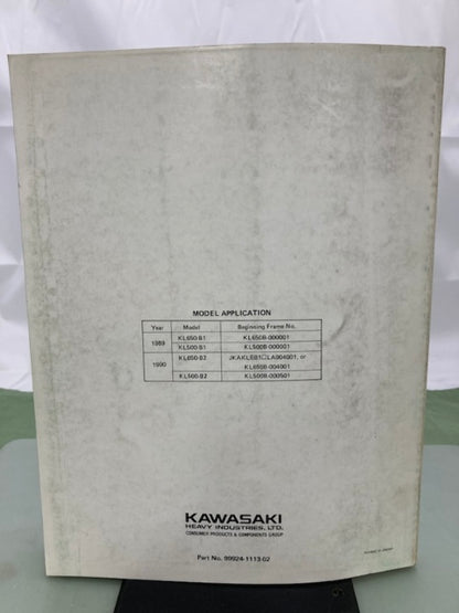 Kawasaki 99924-1113-02 Tengai KL650 KL500 Service Manual 1988, 1989 Genuine