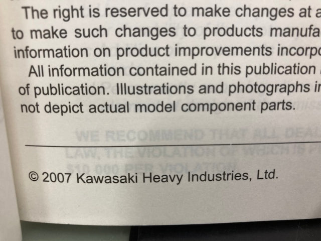 Kawasaki 99924-1380-01 Z1000 ABS Service Manual 2007 Genuine