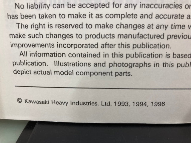 Kawasaki 99924-1165-03 KLX250R Service Manual 1993, 1994, 1996 Genuine