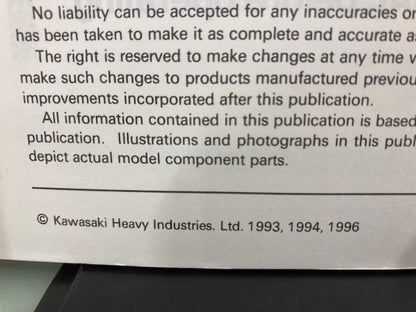 Kawasaki 99924-1165-03 KLX250R Service Manual 1993, 1994, 1996 Genuine