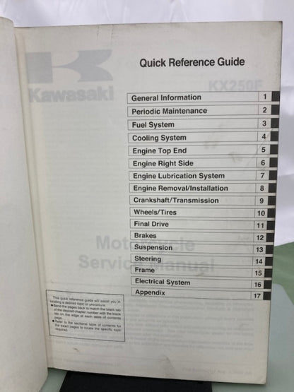 Kawasaki 99924-1324-01 KX250F Service Manual 2003 Genuine