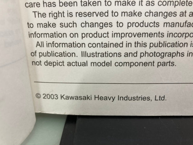 Kawasaki 99924-1324-01 KX250F Service Manual 2003 Genuine