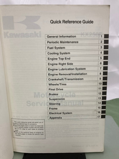 Kawasaki 99924-1354-01 KX250F Service Manual 2005 Genuine