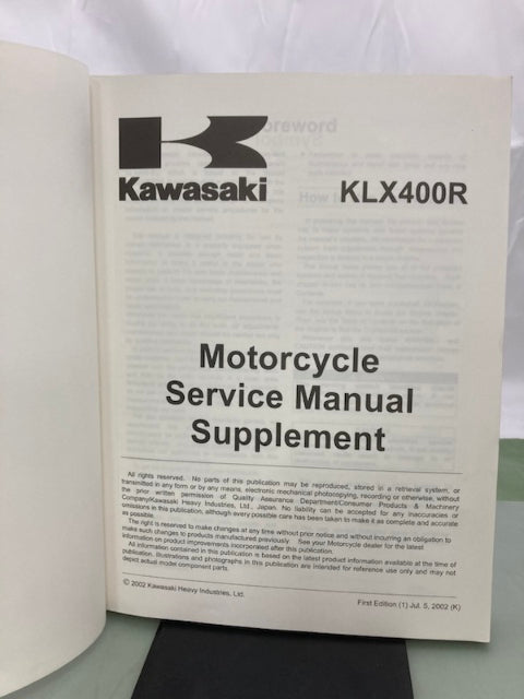 Kawasaki 99924-1304-01 KLX400R Service Manual 2002 Genuine