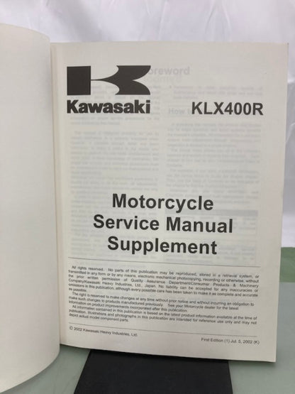 Kawasaki 99924-1304-01 KLX400R Service Manual 2002 Genuine