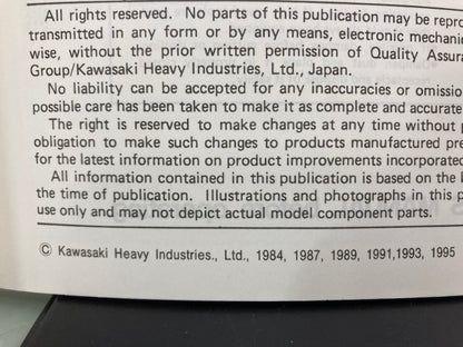 Kawasaki 99924-1051-07 KLR250 Serv Man Supp '84, '87, '89, '91, '93, '95 Genuine