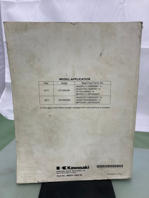 Kawasaki 99924-1443-32 Ninja ZX-10R ABS Service Manual 2010 Genuine