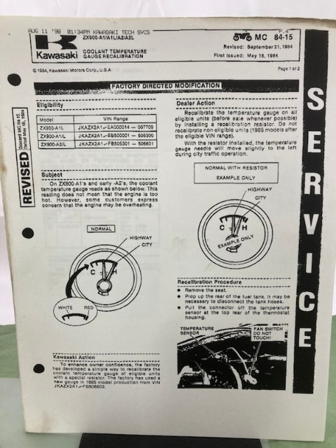 Kawasaki 99924-1048-06 GPz900R Service Manual '84, '86, '89, '90 Genuine