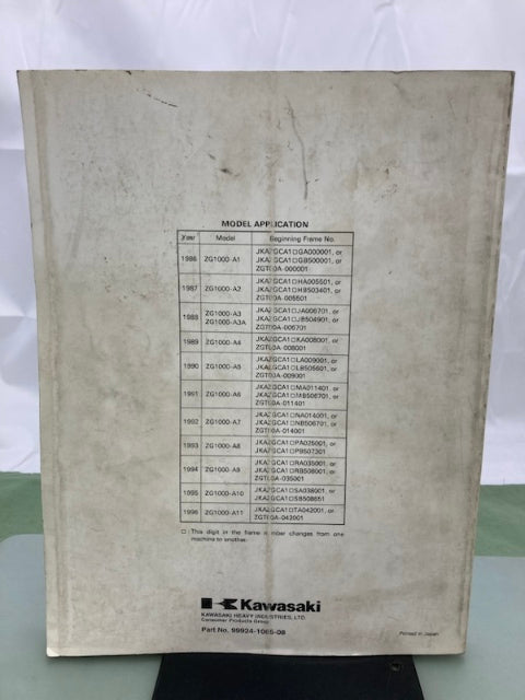 Kawasaki 99924-1065-08 Concours 1000GTR Service Manual 1986-1996 Genuine