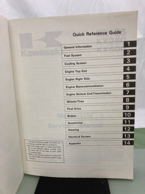 Kawasaki 99924-1101-01 KX125 KX250 KX500 Service Manual 1987 Genuine