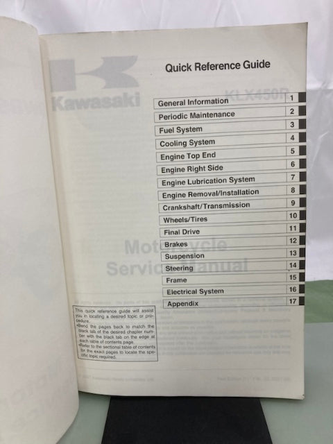 Kawasaki 99924-1385-01 KLX450R Service Manual 2007 Genuine