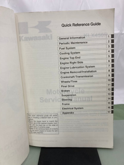 Kawasaki 99924-1385-01 KLX450R Service Manual 2007 Genuine