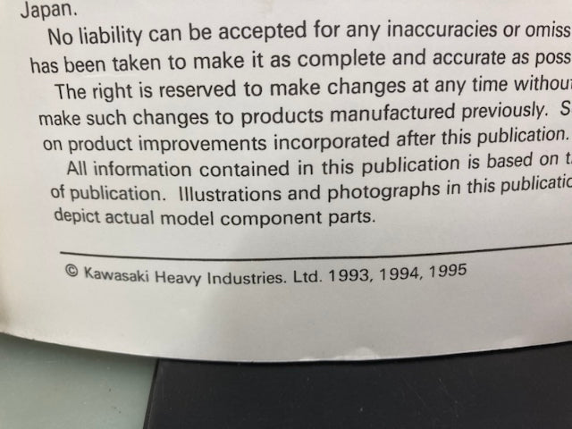 Kawasaki 99924-1162-03 KLX650 KLX650R Service Manual 1993-1995 Genuine