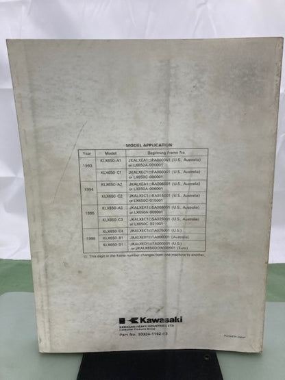 Kawasaki 99924-1162-03 KLX650 KLX650R Service Manual 1993-1995 Genuine