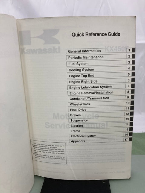 Kawasaki 99924-1355-01 KX450F Service Manual 2005 Genuine