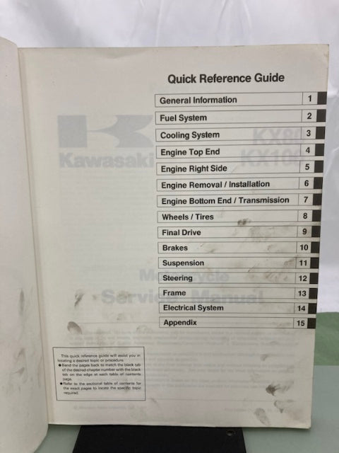 Kawasaki 99924-1219-01 KX80 KX100 Service Manual 1997 Genuine