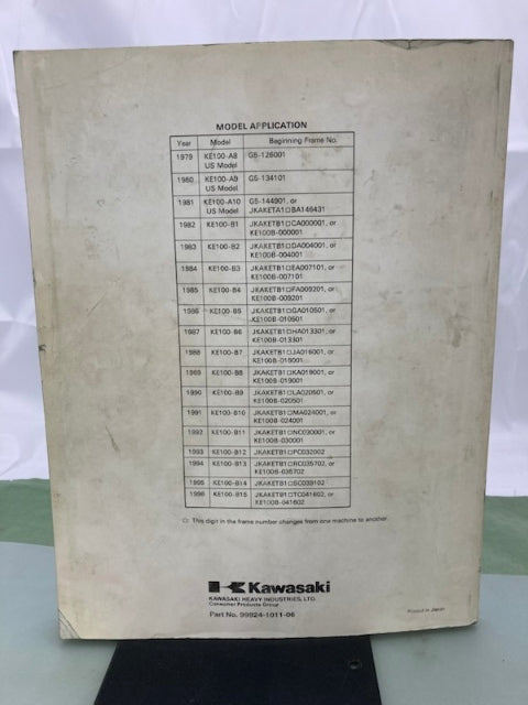 Kawasaki 99924-1011-06 KE100 Service Manual '78, '81, '91, '93, '94, '96 Genuine