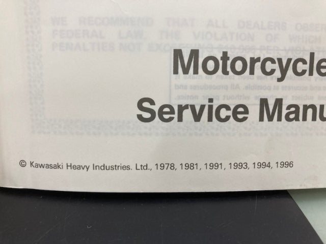 Kawasaki 99924-1011-06 KE100 Service Manual '78, '81, '91, '93, '94, '96 Genuine