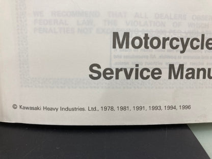 Kawasaki 99924-1011-06 KE100 Service Manual '78, '81, '91, '93, '94, '96 Genuine