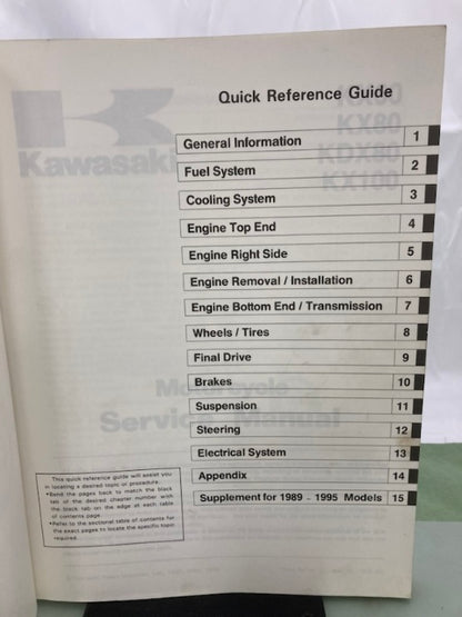 Kawasaki 99924-1094-03 KX60 KX80 KDX80 KX100 Service Man '87, '93, '94  Genuine