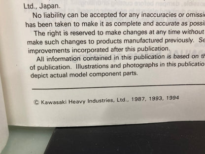Kawasaki 99924-1094-03 KX60 KX80 KDX80 KX100 Service Man '87, '93, '94  Genuine