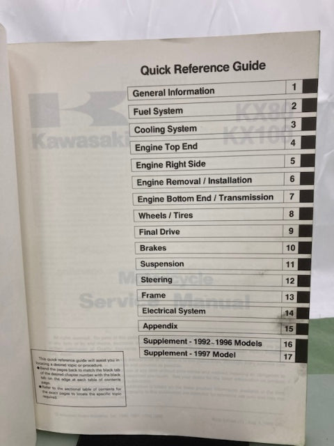 Kawasaki 99924-1144-04 KX80 KX100 Service Manual '90, '91, '95, '96  Genuine