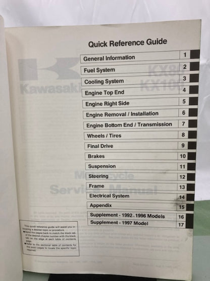 Kawasaki 99924-1144-04 KX80 KX100 Service Manual '90, '91, '95, '96  Genuine