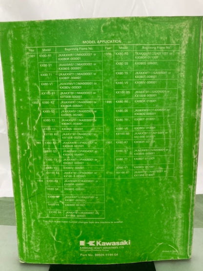 Kawasaki 99924-1144-04 KX80 KX100 Service Manual '90, '91, '95, '96  Genuine