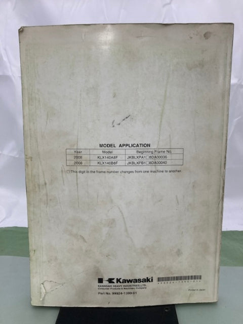 Kawasaki 99924-1390-01 KLX140 KLX140L Service Manual 2007 Genuine