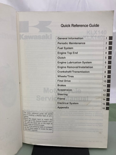 Kawasaki 99924-1390-01 KLX140 KLX140L Service Manual 2007 Genuine
