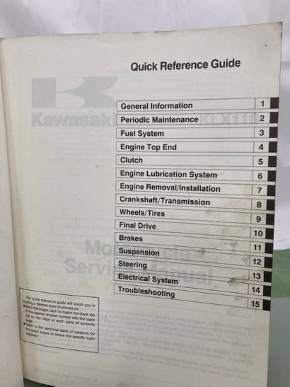 Kawasaki 99924-1283-01 KLX110 Service Manual 2001 Genuine