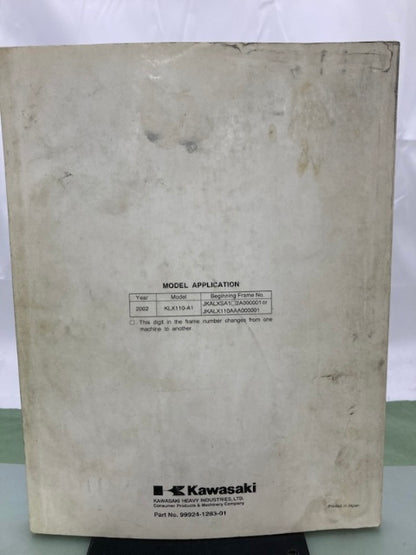 Kawasaki 99924-1283-01 KLX110 Service Manual 2001 Genuine
