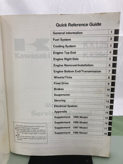 Kawasaki 99924-1168-04 KX125 KX250 Service Manual '93, '95, '97 Genuine