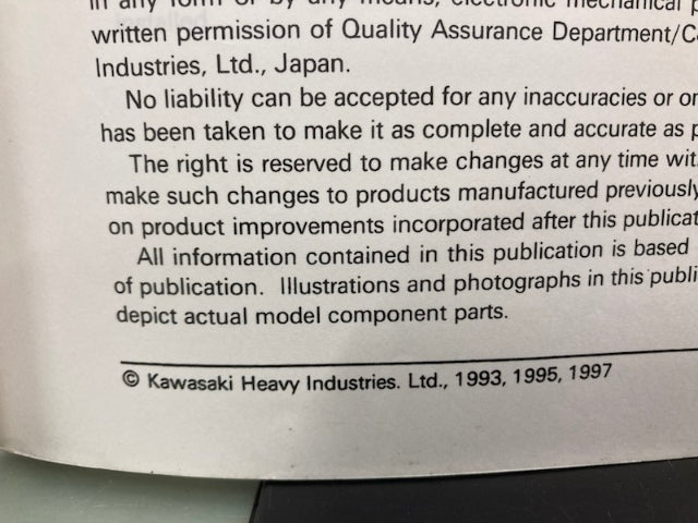 Kawasaki 99924-1168-04 KX125 KX250 Service Manual '93, '95, '97 Genuine