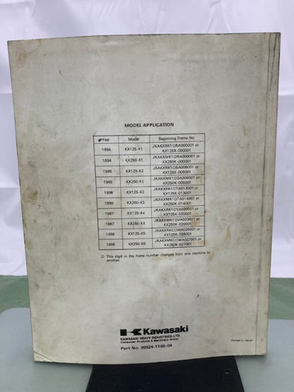 Kawasaki 99924-1168-04 KX125 KX250 Service Manual '93, '95, '97 Genuine