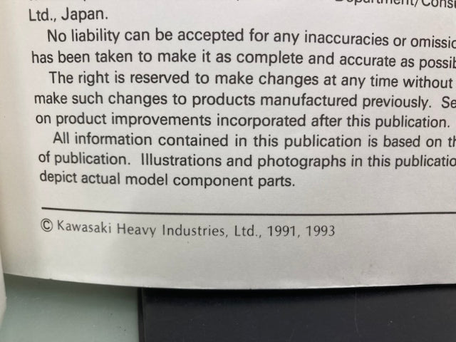 Kawasaki 99924-1153-02 KX125 KX250 Service Manual '91, '93 Genuine