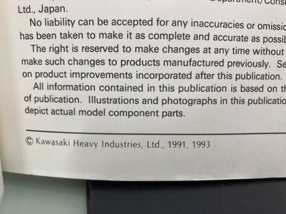 Kawasaki 99924-1153-02 KX125 KX250 Service Manual '91, '93 Genuine