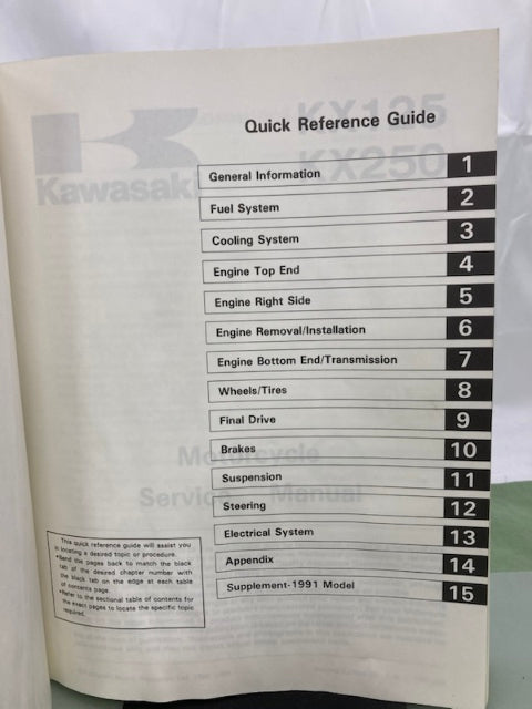 Kawasaki 99924-1131-02 KX125 KX250 Service Manual '89, '91 Genuine