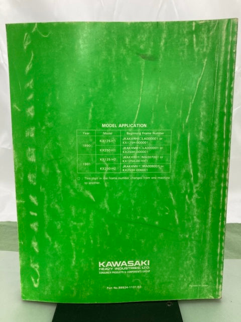 Kawasaki 99924-1131-02 KX125 KX250 Service Manual '89, '91 Genuine