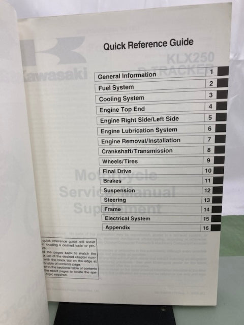 Kawasaki 99924-1240-55 KLX250 D-Tracker Service Manual Supplement 2000 Genuine