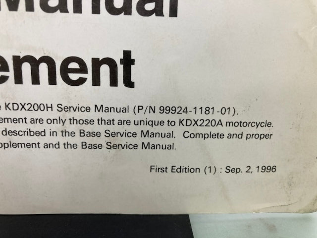 Kawasaki 99924-1204-51 KDX220 Service Manual Supplement 1996 Genuine