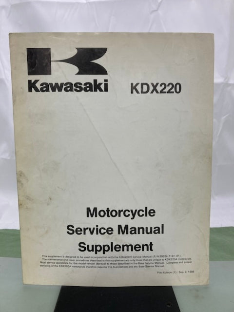 Kawasaki 99924-1204-51 KDX220 Service Manual Supplement 1996 Genuine