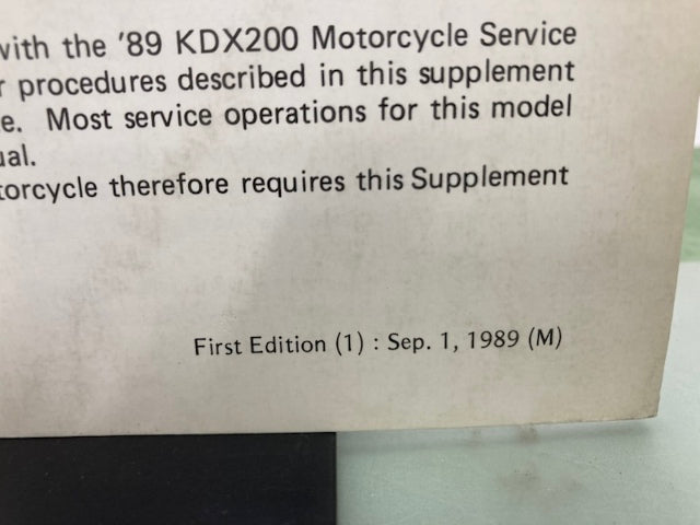 Kawasaki 99924-1136-51 KDX200 Service Manual Supplement 1989 Genuine